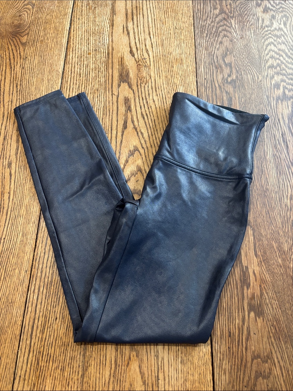 SPANX Blue Faux Leather Sculpting High-Waist Leggings
